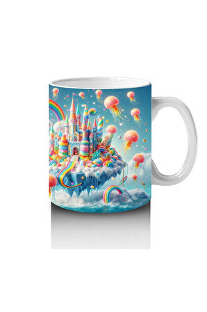 Çocuklara Sütü Sevdiren Balonlu Gökkuşağı Şatosu Kupa Bardak