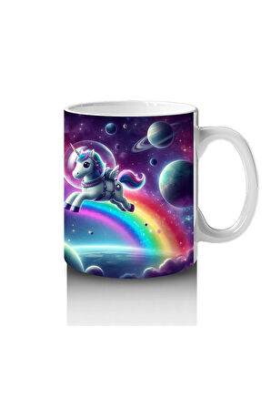 Çocuklara Sütü Sevdiren Astronot Unicorn Yolculuğu Kupa Bardak