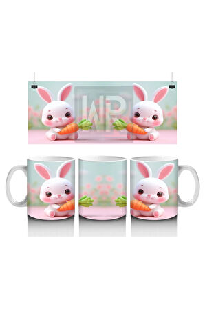 Çocuklara Sütü Sevdiren Havuçlu Neşeli Tavşan Kupa Bardak