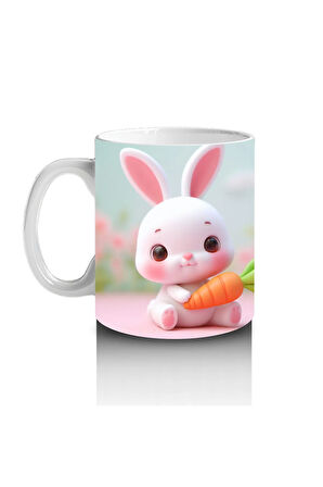 Çocuklara Sütü Sevdiren Havuçlu Neşeli Tavşan Kupa Bardak