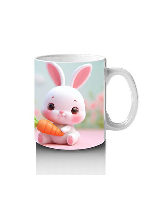 Çocuklara Sütü Sevdiren Havuçlu Neşeli Tavşan Kupa Bardak