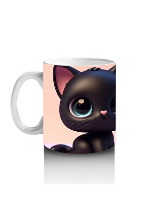 Çocuklara Sütü Sevdiren Sevimli Siyah Kedi Kupa Bardak