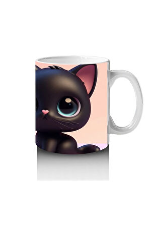 Çocuklara Sütü Sevdiren Sevimli Siyah Kedi Kupa Bardak