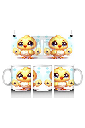 Çocuklara Sütü Sevdiren Neşeli Civciv Çifti Kupa Bardak