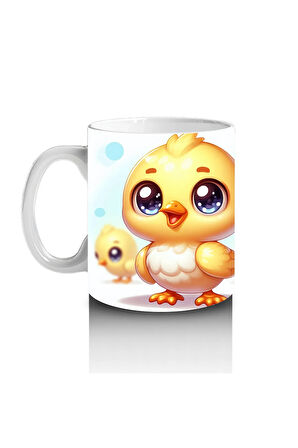 Çocuklara Sütü Sevdiren Neşeli Civciv Çifti Kupa Bardak