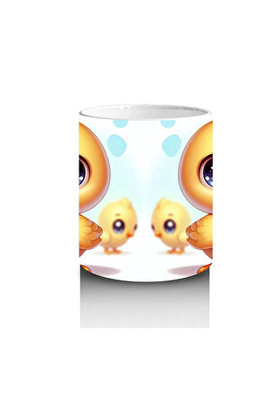 Çocuklara Sütü Sevdiren Neşeli Civciv Çifti Kupa Bardak