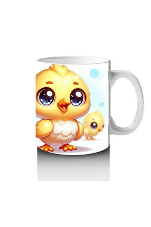 Çocuklara Sütü Sevdiren Neşeli Civciv Çifti Kupa Bardak