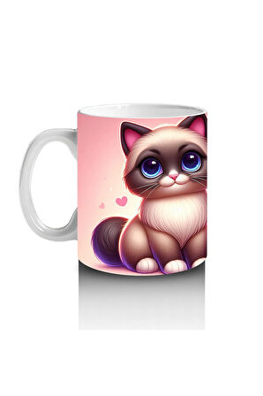 Çocuklara Sütü Sevdiren Safir Gözlü Kedi Kupa Bardak