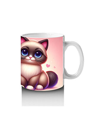 Çocuklara Sütü Sevdiren Safir Gözlü Kedi Kupa Bardak