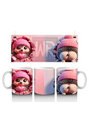 Çocuklara Sütü Sevdiren Kalpli Pamuk Kirpi Kupa Bardak