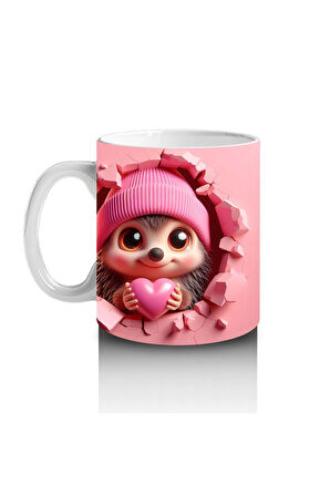 Çocuklara Sütü Sevdiren Kalpli Pamuk Kirpi Kupa Bardak