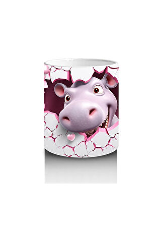 Çocuklara Sütü Sevdiren Kırık Kalp İçindeki Sevimli Su Aygırı Kupa Bardak