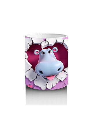 Çocuklara Sütü Sevdiren Kalp Çerçevesindeki Meraklı Su Aygırı Kupa Bardak