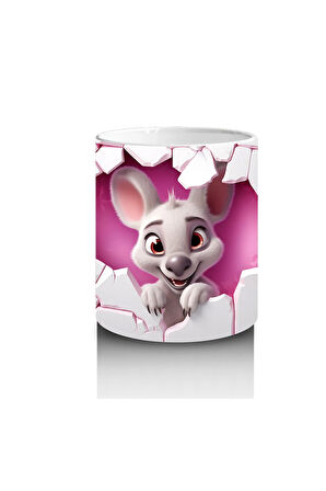 Çocuklara Sütü Sevdiren Kalp Çerçevesinden Fırlayan Neşeli Tavşan Kupa Bardak