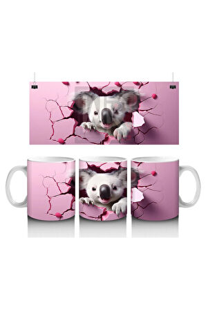 Çocuklara Sütü Sevdiren Kalp Duvarından Bakan Meraklı Koala Kupa Bardak