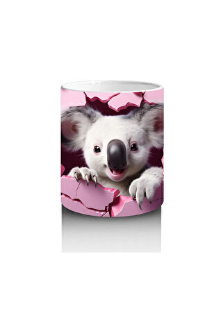 Çocuklara Sütü Sevdiren Kalp Duvarından Bakan Meraklı Koala Kupa Bardak