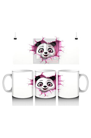 Çocuklara Sütü Sevdiren Kalp Çerçevesinden Bakan Meraklı Panda Kupa Bardak