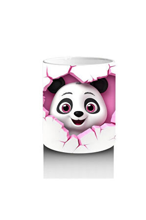 Çocuklara Sütü Sevdiren Kalp Çerçevesinden Bakan Meraklı Panda Kupa Bardak