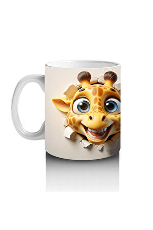 Çocuklara Sütü Sevdiren Duvarı Delip Bakan Neşeli Zürafa Kupa Bardak