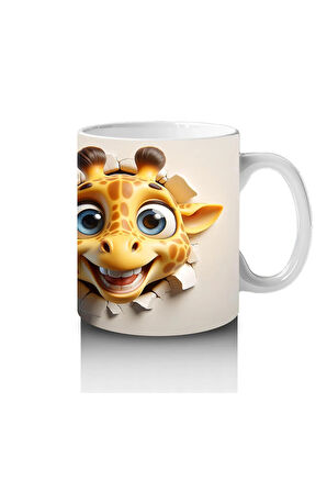 Çocuklara Sütü Sevdiren Duvarı Delip Bakan Neşeli Zürafa Kupa Bardak