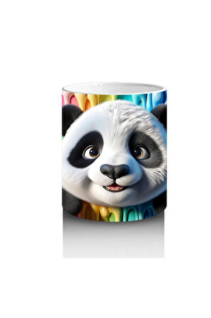 Çocuklara Sütü Sevdiren Renkli Boya Dalgaları Arasında Meraklı Panda Kupa Bardak