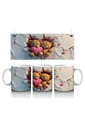 Çocuklara Sütü Sevdiren Sevgi Dolu Peluş Ayıcık Çifti Kupa Bardak