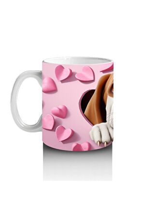 Çocuklara Sütü Sevdiren Kalp Duvarından Bakan Meraklı Köpek Kupa Bardak