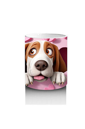 Çocuklara Sütü Sevdiren Kalp Duvarından Bakan Meraklı Köpek Kupa Bardak