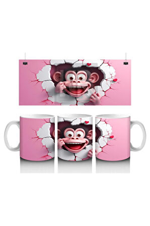 Çocuklara Sütü Sevdiren Duvarı Delip Bakan Meraklı Maymun Kupa Bardak