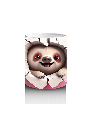 Çocuklara Sütü Sevdiren Kalp Çatlağından Bakan Sevimli Tembel Hayvan Kupa Bardak