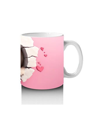 Çocuklara Sütü Sevdiren Kalp Çatlağından Bakan Sevimli Tembel Hayvan Kupa Bardak