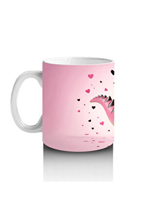 Çocuklara Sütü Sevdiren Kalp Çerçevesinden Bakan Pembe Dinozor Kupa Bardak