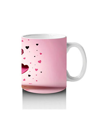 Çocuklara Sütü Sevdiren Kalp Çerçevesinden Bakan Pembe Dinozor Kupa Bardak