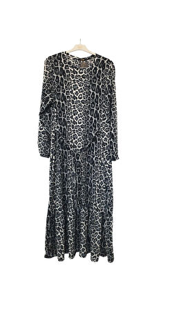 LEOPAR DESENLİ FİTİLLİ KUMAŞ ELBİSE BOY 140 CM