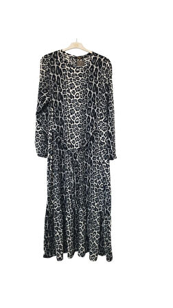 LEOPAR DESENLİ FİTİLLİ KUMAŞ ELBİSE BOY 140 CM