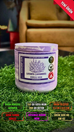 Workshop Elite Aroma Terapi Uzun Boy Kapaklı Soya Wax Lavanta Kokulu Mum