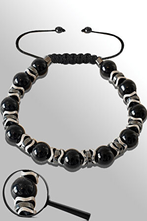 Sertifikalı Silver Hematitli 8 Mm Doğal Siyah Turmalin Taşı Bileklik