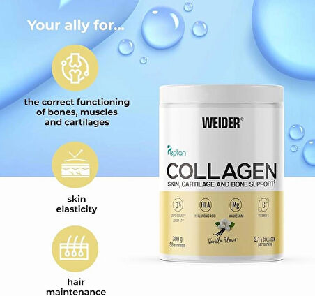 Weider Collagen(Kolajen) Vanilla Hydrolysed Collagen 100%  Mag Vitamin C Sugar-Free Skin Bones Hair