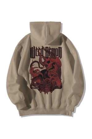 Krem Kadın Erkek Oversize Kapşonlu Kanguru Cepli Weed Demon Baskılı Sweatshirt Hoodie