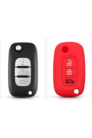 Megane Clio Fluence Uyumlu Silikon Anahtar Koruma Kılıfı Kırmızı Renk