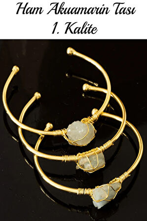 Sertifikalı Kelepçe Model Ayarlamalı Aaa Akuamarin Taşı Bileklik - Kararmaz