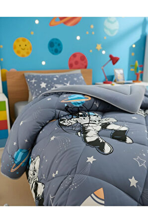 Tek Kişilik Astronot Desenli Çift Taraflı Wellsoft Uyku Seti