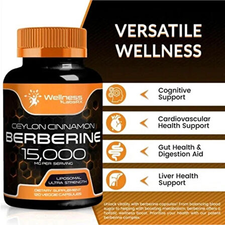 WellneesLabs Liposomal Berberine + Ceylon Cinnamon+Turmeric + Ginseng + Ginkgo biloba 15,000mg – 120