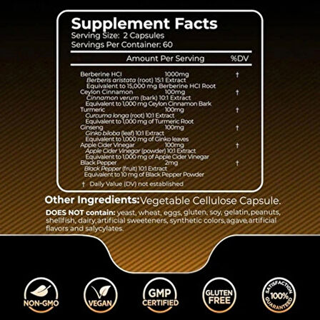 WellneesLabs Liposomal Berberine + Ceylon Cinnamon+Turmeric + Ginseng + Ginkgo biloba 15,000mg – 120