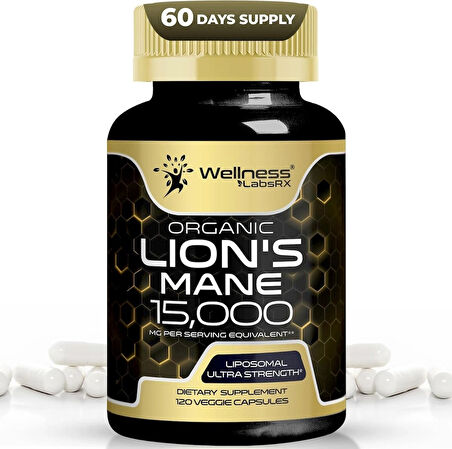 WELLNESS LABS Lions Mane Real Mushroom Brain, Memory and Focus Cognitive Immune 120 Caps