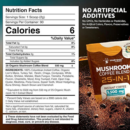 Wellness Labs Reishi Mushroom Coffee in-1 Lions Mane Shiitake 90 Servings