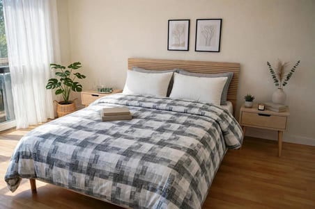 Tek Kişilik Elyaf Dolgulu Kapitone Ekoseli Gri Çok Amaçlı Yatak Örtüsü (155x215 cm) Çift Taraflı
