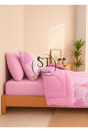 Tek Kişilik Prenses Desenli Çift Taraflı Wellsoft Uyku Seti (Yorgan+Çarşaf+Yastık Kılıfı)