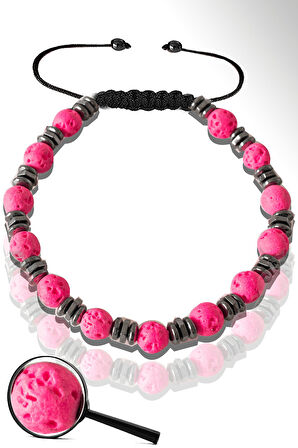 Sertifikalı Hematitli Pembe Volkanik Lav Taşı Bileklik - Yanardağ Taşı