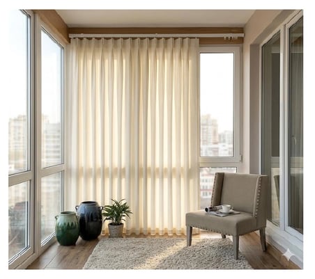 Taç Atlas Saten Pileli Güneşlik Perde-Balkon pencereleri için -Özel Üretim - 1/2 (Seyrek) Pİle